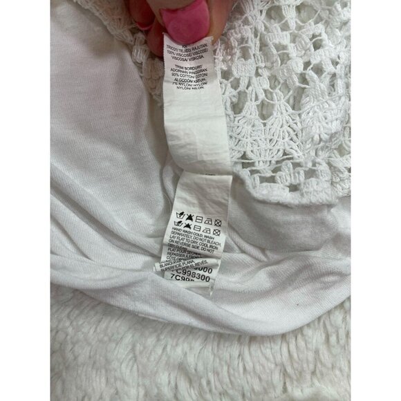 Lucky Brand Crochet Front Short Sleeve Shirt Medium Sheer White - Picture 4 of 6